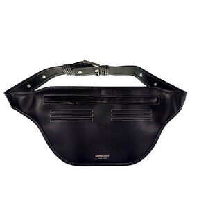 Burberry Black Leather Brummell Belt Bag With Adjustable Strap & Silver-Tone Det